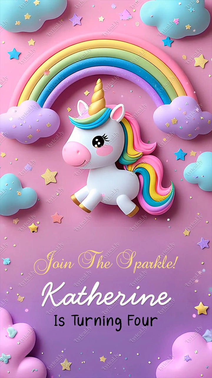 Baby Unicorn In The Sky With Rainbow Birthday Invitation Video | IN-0449