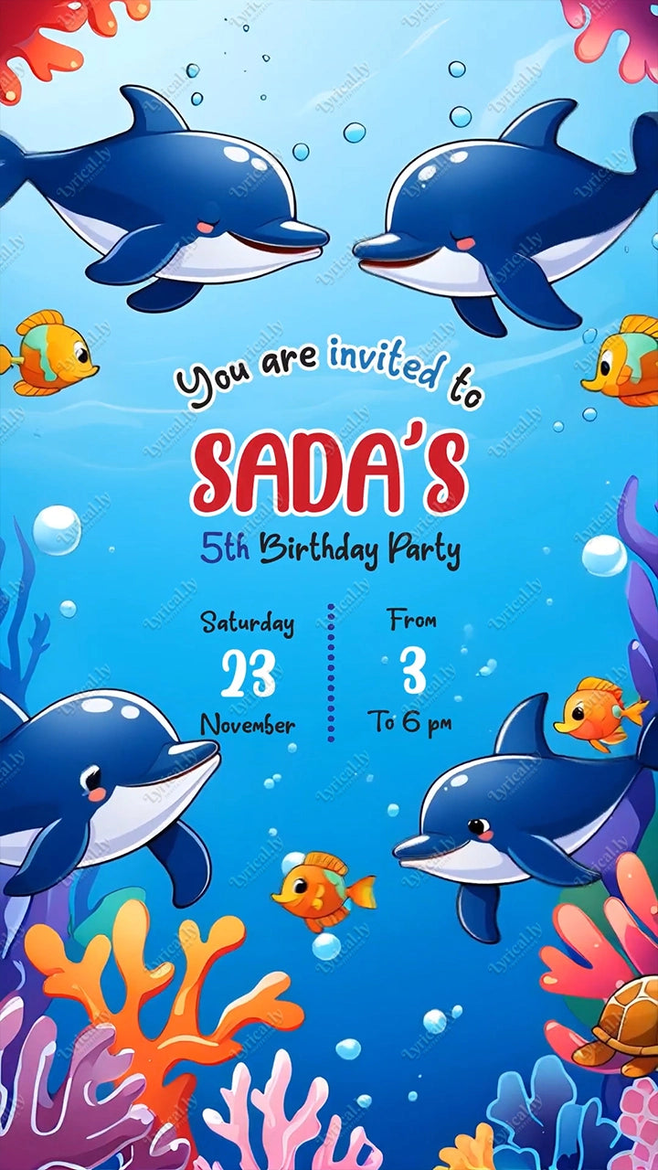 Dolphin Underwater Birthday Invitation Video | IN-0450