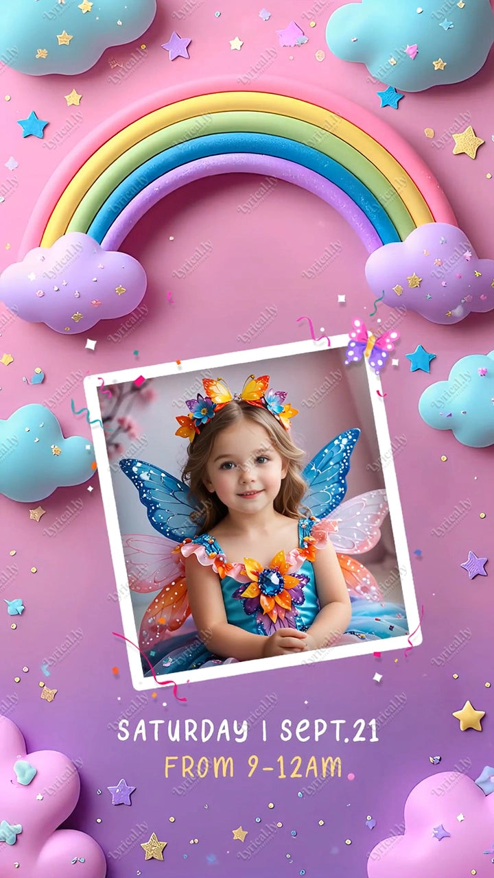 Baby Unicorn In The Sky With Rainbow Birthday Invitation Video | IN-0449