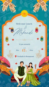 Mehendi Ceremony Invitation Card In Caricature | IN-0229