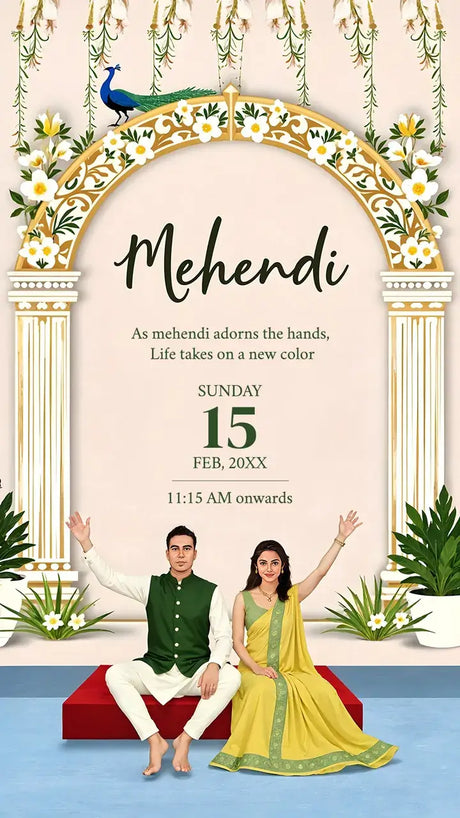 Caricature Mehendi Ceremony Invitation Card | IN-0296