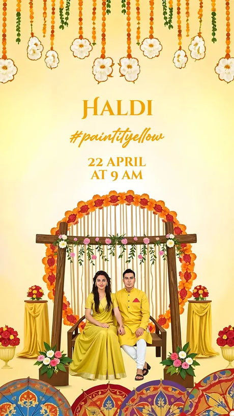 Couple Caricature Invitation Card For Haldi Ceremony | IN-0290