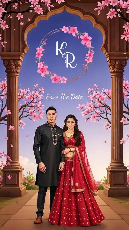 Couple Caricature Invitation Card for Save The Date Wedding Ceremony | IN-0278