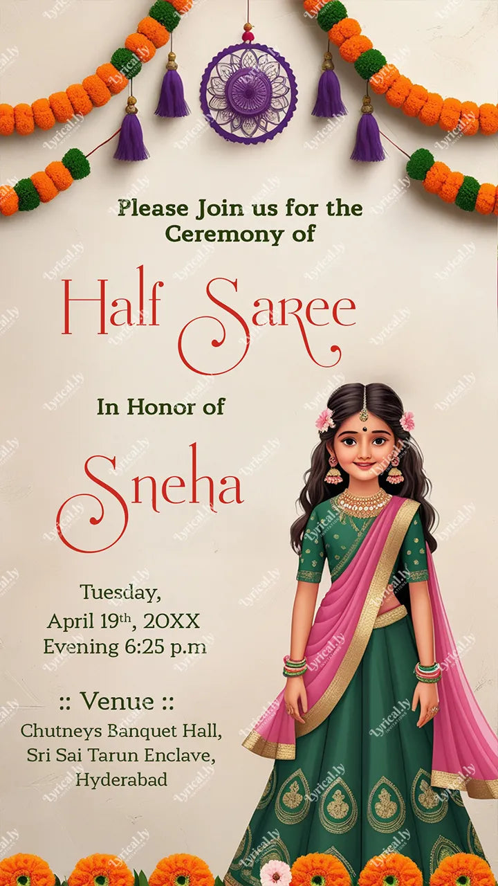 Half saree Ceremony Invitation Card | IN-0316