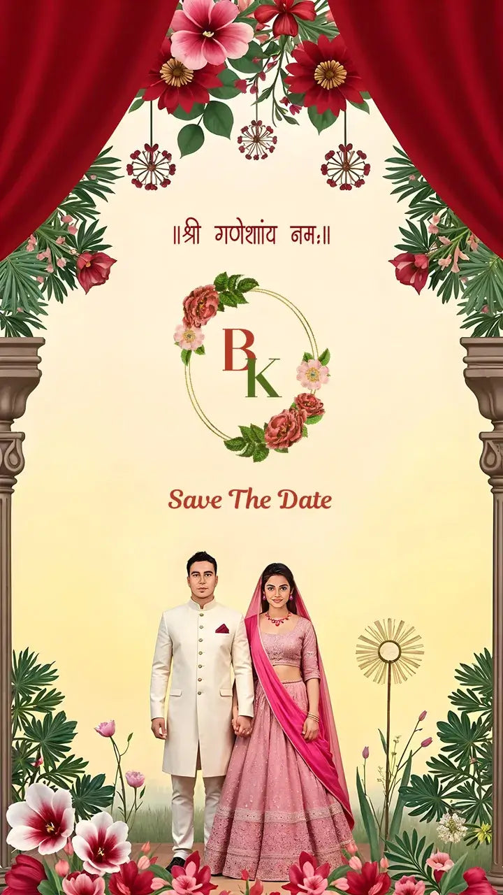 Couple Caricature Invitation Card for Save The Date Wedding Ceremony | IN-0280