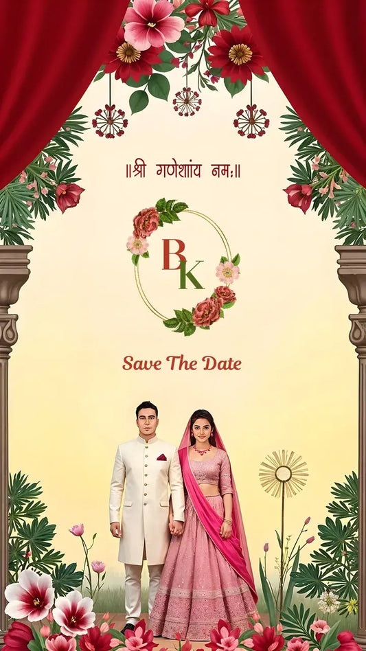 Couple Caricature Invitation Card for Save The Date Wedding Ceremony | IN-0280