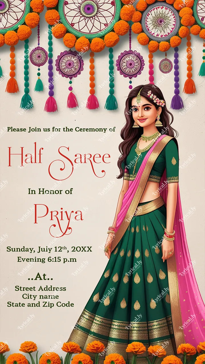 Half saree Ceremony Invitation Card | IN-0313