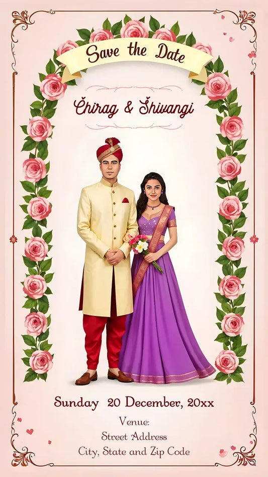 Couple Caricature Invitation Card For Save The Date | IN-0295