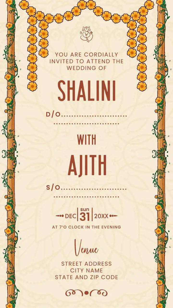 Wedding Invitation Card Template With Bengali Couple | IN-0221