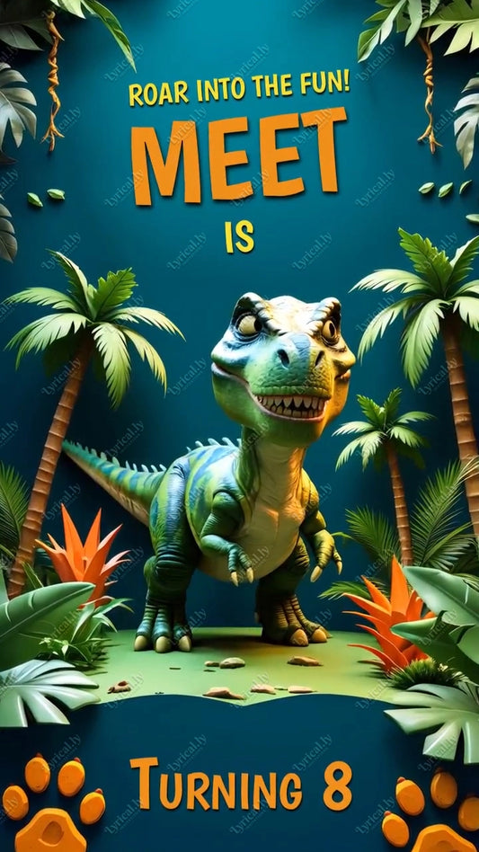 3D Dinosaur Birthday Invitations Video With Photo | IN-0428