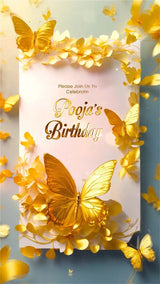 Golden 3D Butterfly Birthday Invitation Video | IN-0087