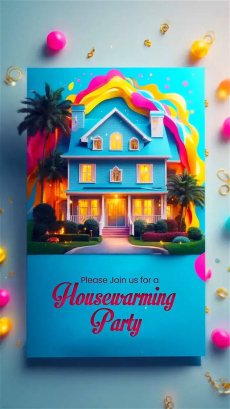 Colorful 3D Housewarming Party Invitation | IN-0108