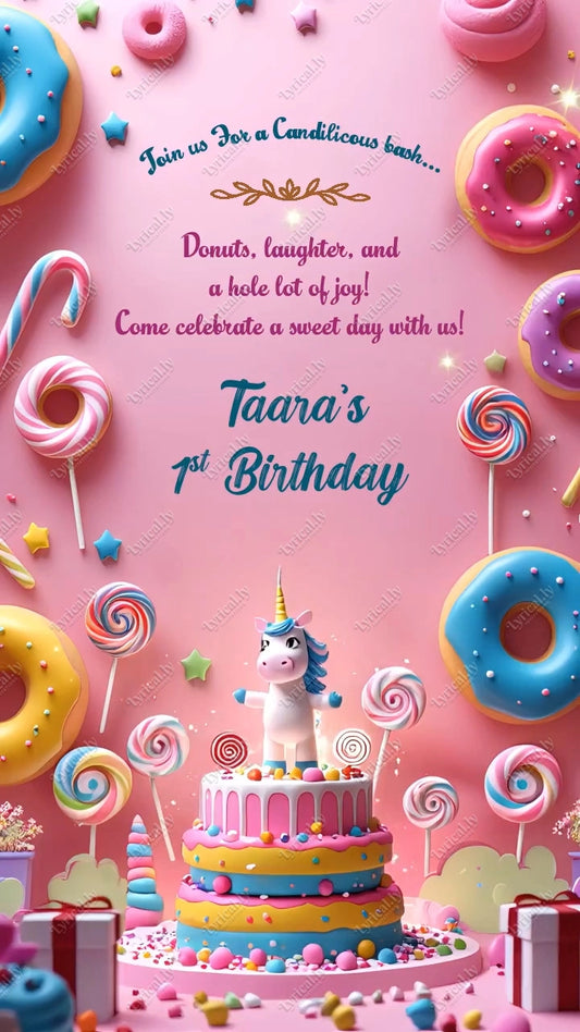 Pink Unicorn Birthday Party Invitation Video | IN-0416