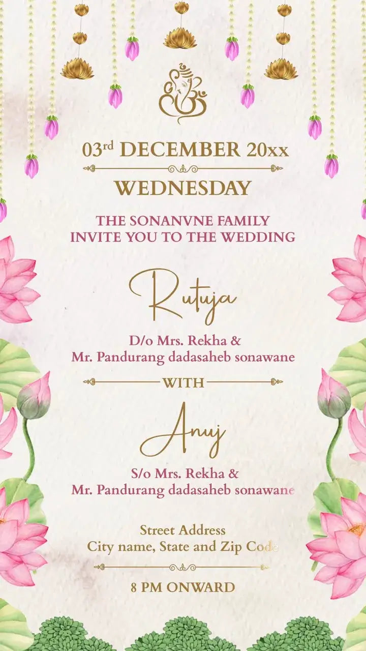 Elegant Floral Indian Wedding Invitation | IN-0050