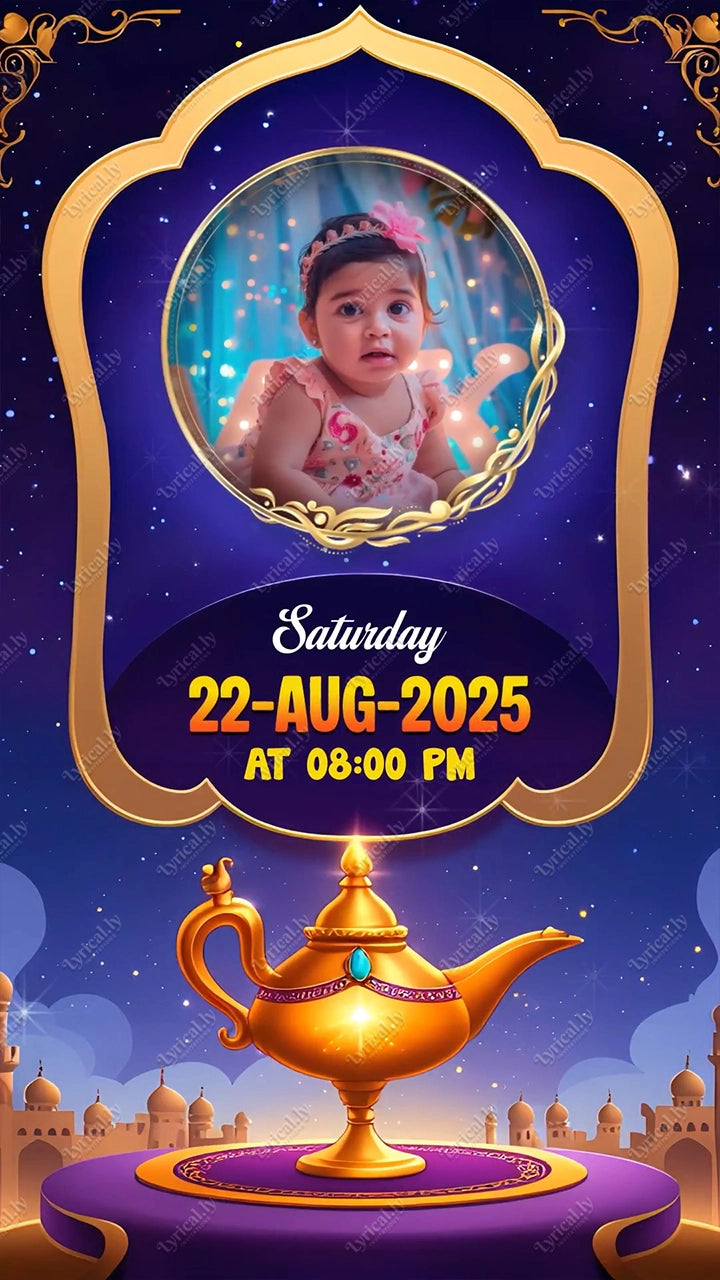 Aladdin Birthday Invitation Video With Photo | IN-0448