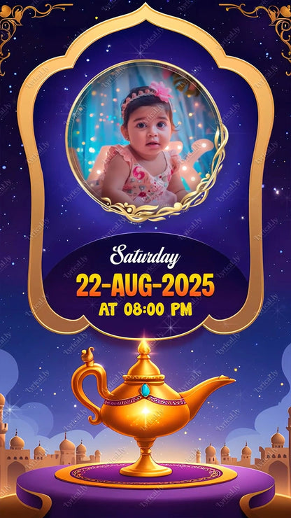 Aladdin Birthday Invitation Video With Photo | IN-0448