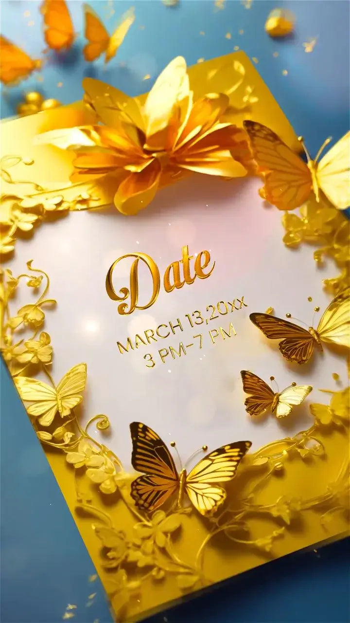 Golden 3D Butterfly Birthday Invitation Video | IN-0087