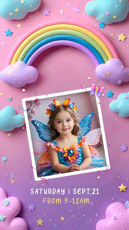 Baby Unicorn In The Sky With Rainbow Birthday Invitation Video | IN-0449