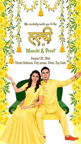 Stylish Couple Caricature Invitation Card for Haldi Ceremony | IN-0282