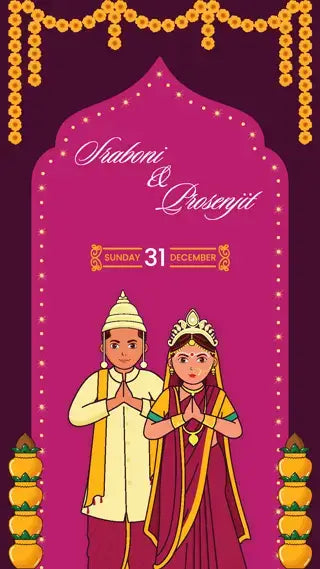 Wedding Invitation Card Template With Bengali Couple | IN-0222