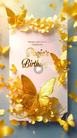 Golden 3D Butterfly Birthday Invitation Video | IN-0087