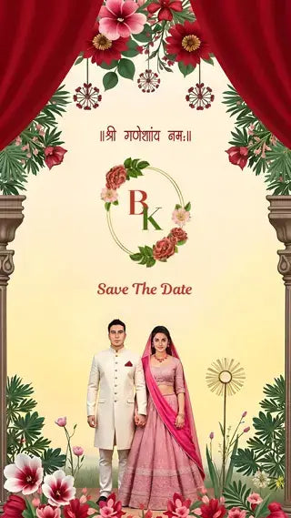 Couple Caricature Invitation Card for Save The Date Wedding Ceremony | IN-0280